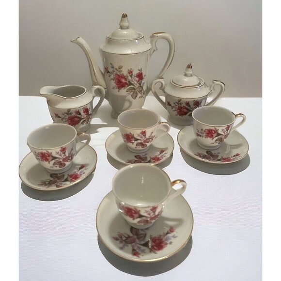 Betson’s Japan Tea Set W/ Sugar, Creamer, 4 Cups Rose Pattern Gold Trim Vintage - Picture 1 of 3